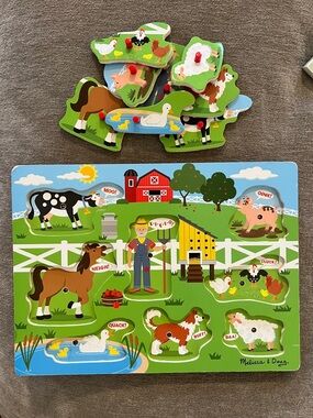 Melissa & Doug Farm Animals Wooden Peg Puzzle - makes sounds